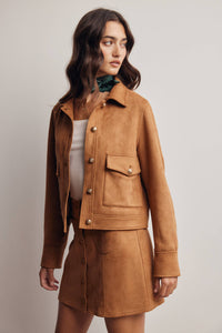 Sierra Stretch Suede Cropped Jacket: Camel