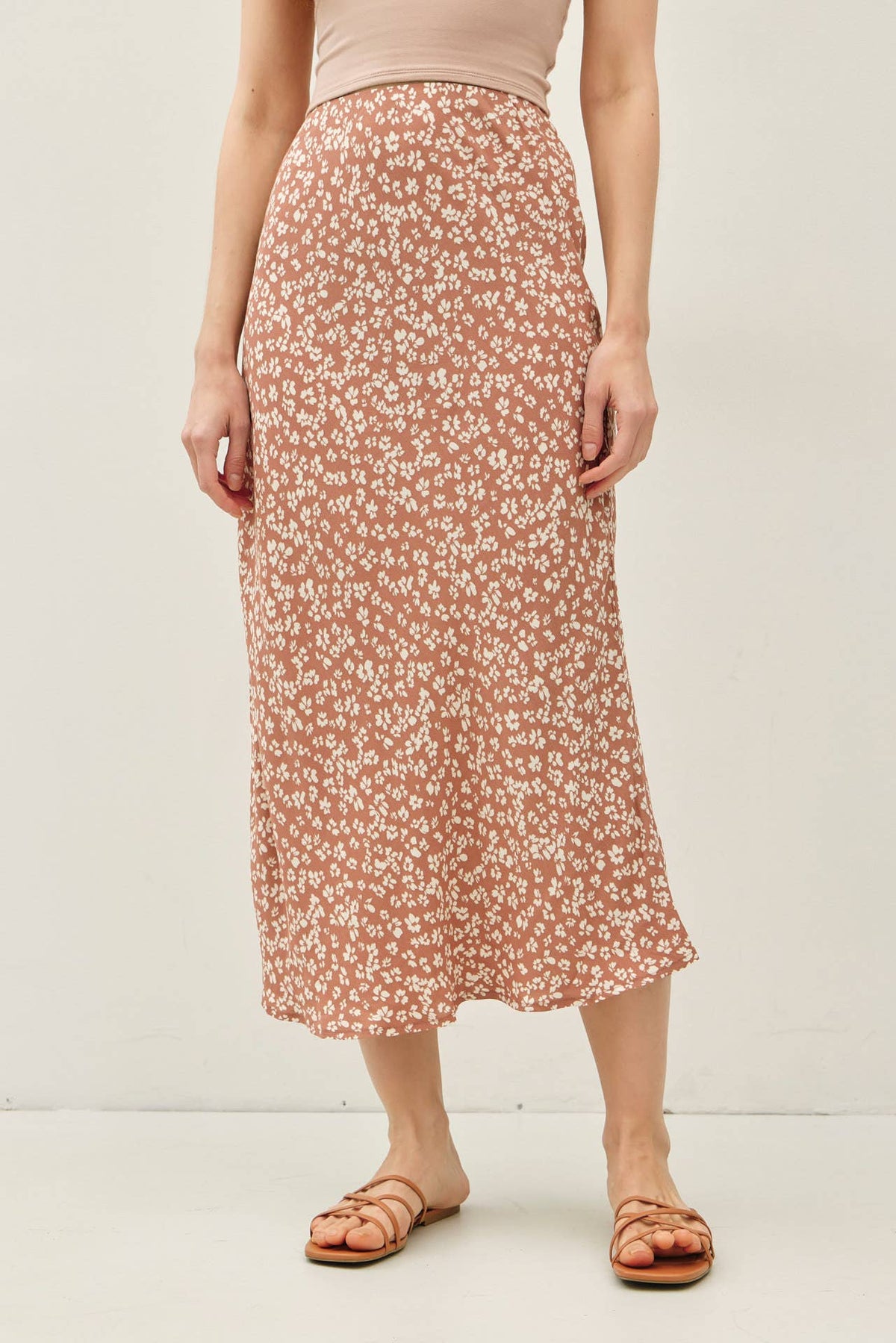 The Eliza Floral Midi Skirt: Mocha