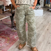 SUNFADED MARKET DAY  PAISLEY BARREL PANTS: ANTIQUE OLIVE