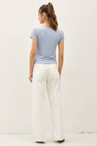 The Elin Lace Trim Ribbed Top – Scoop Neck Slim Fit Stretch Knit Tee