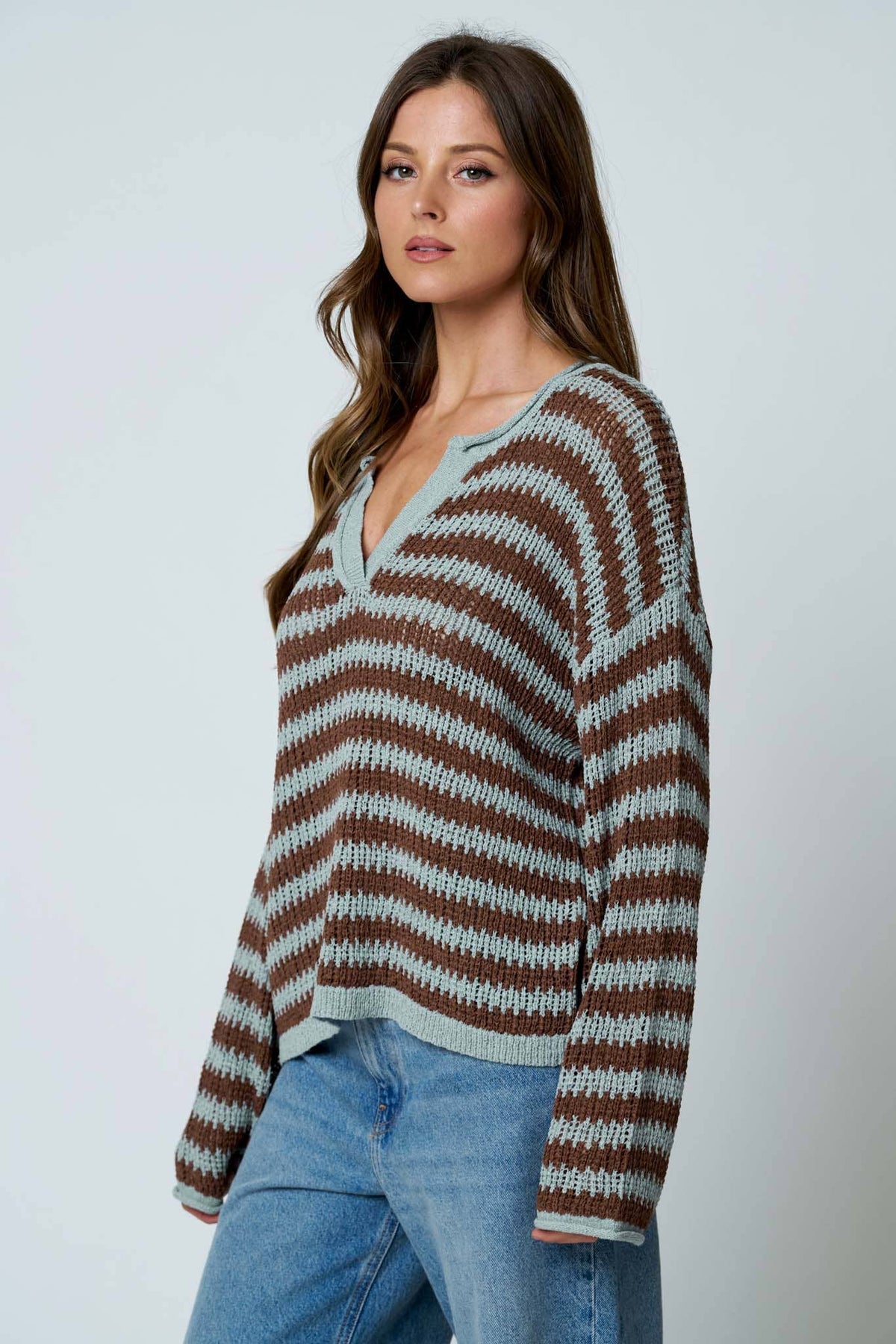 Autumn Social Stripe Sheer Knit Sweater