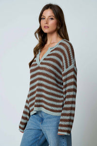 Autumn Social Stripe Sheer Knit Sweater