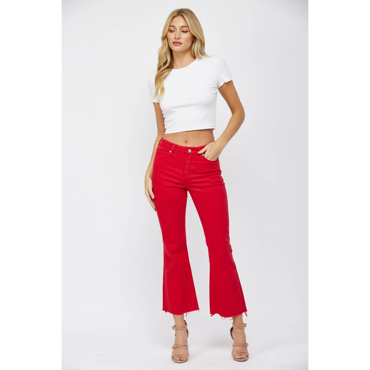 Mica DenimFriday Night Lights High Rise Ankle Flare: Wisco Red