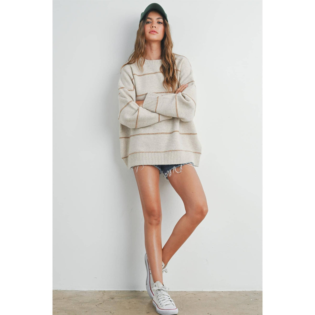 The Sunday Stroll Contrast Stripe Oversized Sweater