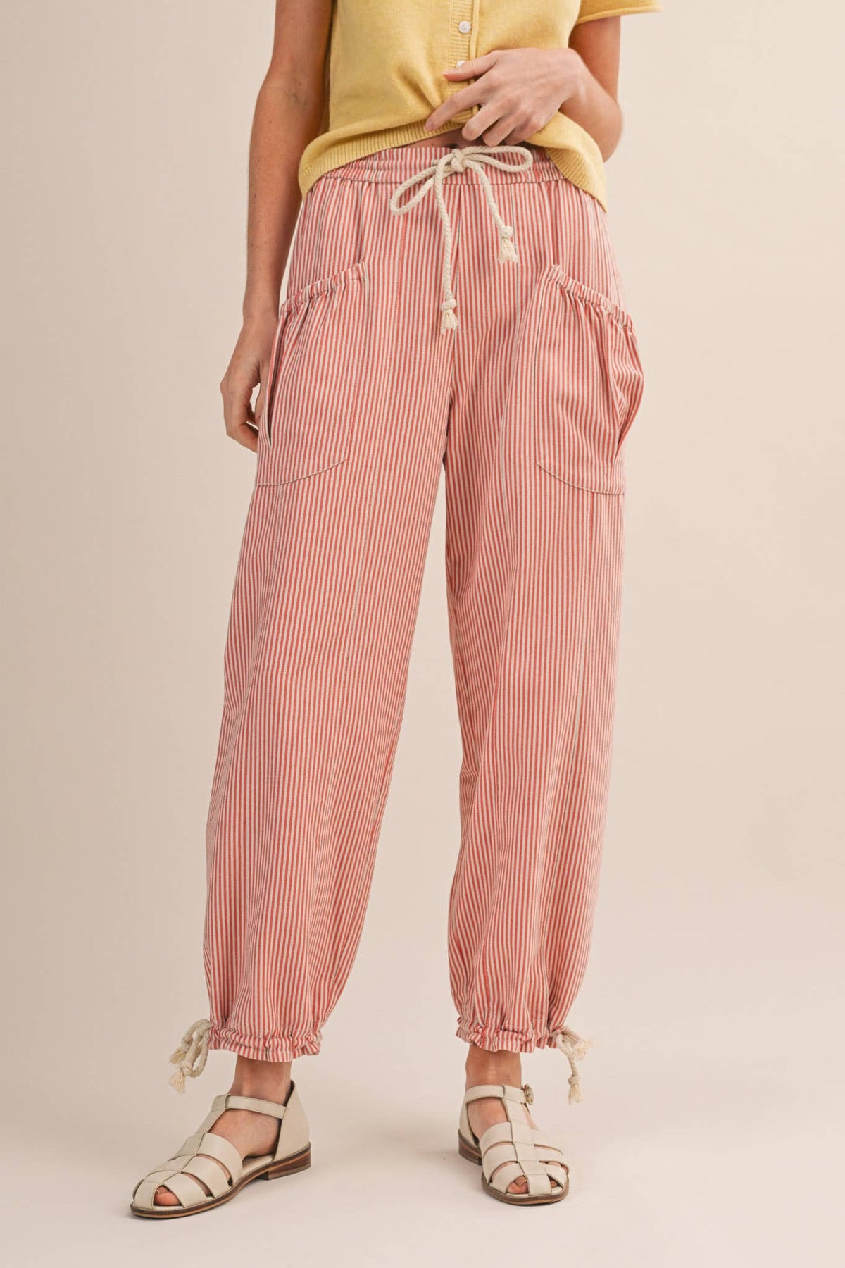 The Sunset Stripe Parachute Pants: Salmon Pink