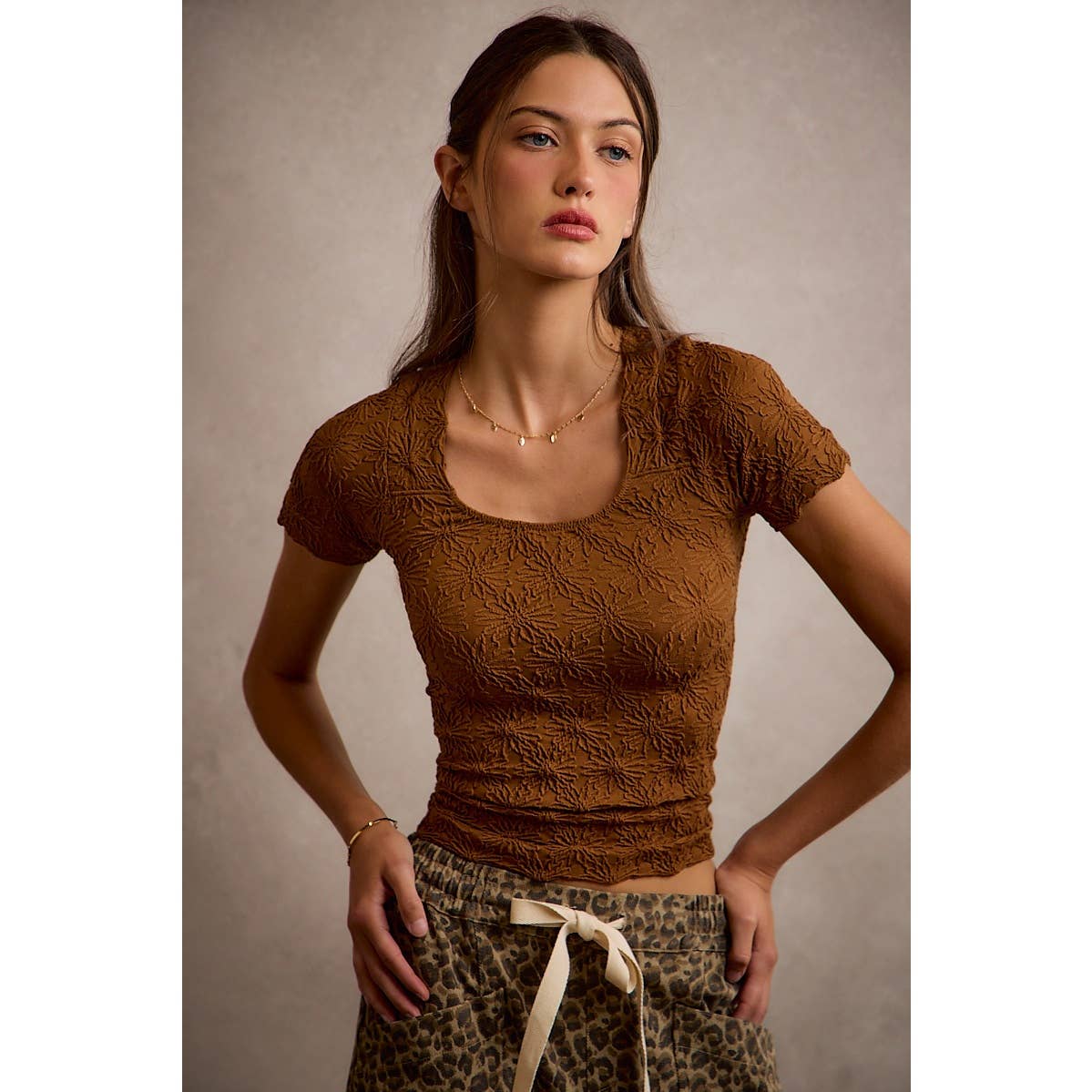 Pressed Petals Seamless Top: Brown