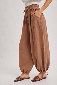 JOGGER HAREM DRAWSTRING PANTS: LT.OLIVE / L
