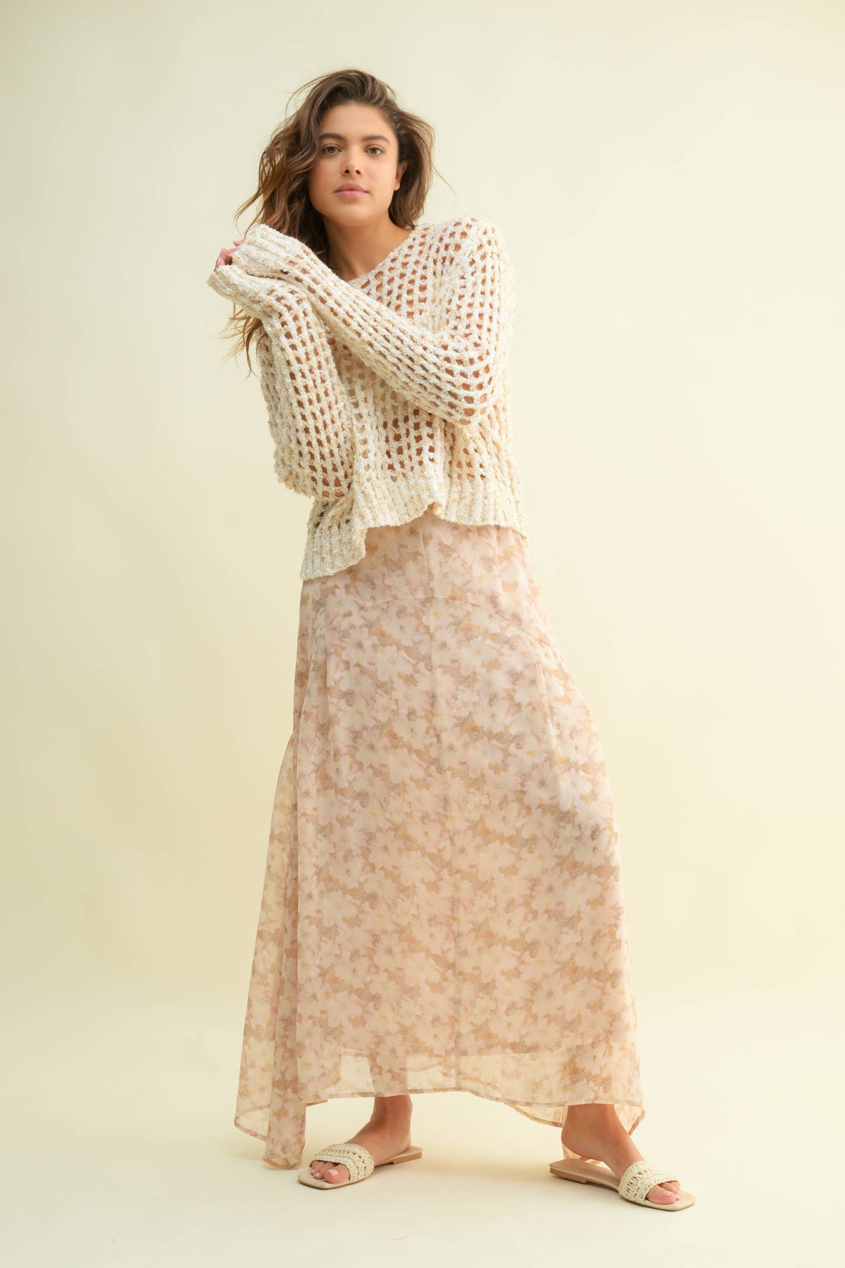 The Magnolia Meadow Maxi Skirt: Beige