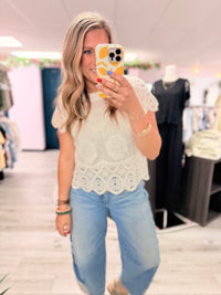 The Everly Embroidered Crochet Lace Blouse: Beige