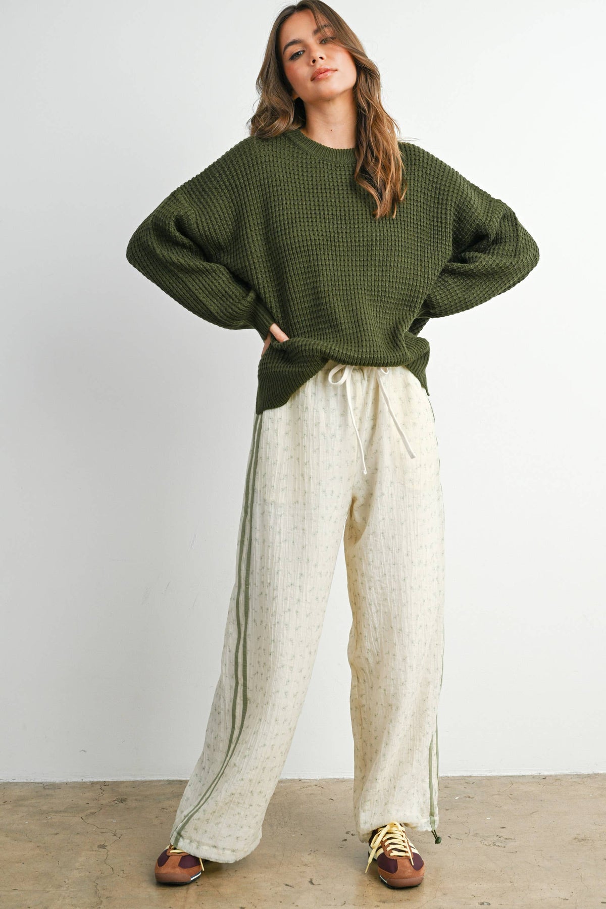 Everyday Essential Waffle Knit Sweater: Olive