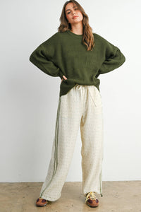 Everyday Essential Waffle Knit Sweater: Olive