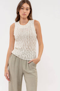 Rochelle Crochet Sweater Knit Tank: Cream