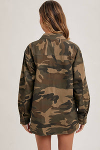 Andie Button Down Camo Shacket: Army