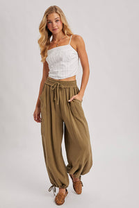 JOGGER HAREM DRAWSTRING PANTS: LT.OLIVE / L