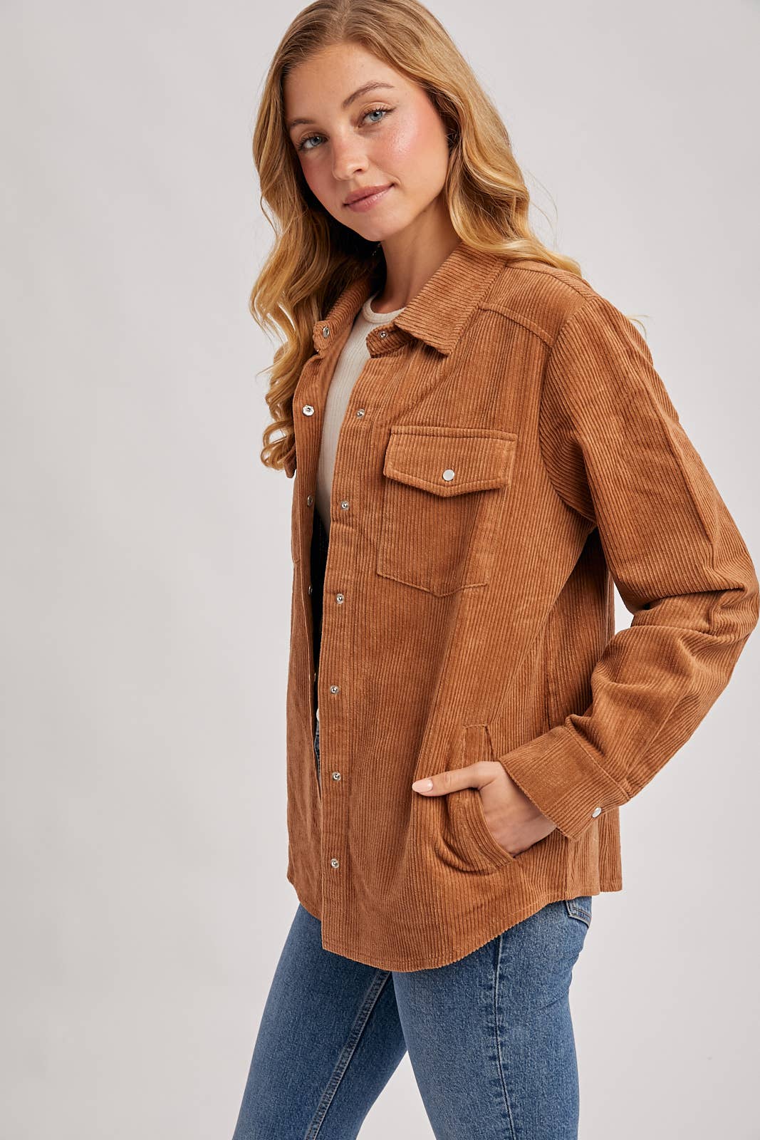 Everly Pines Corduroy Button-Down Shacket –Peacock