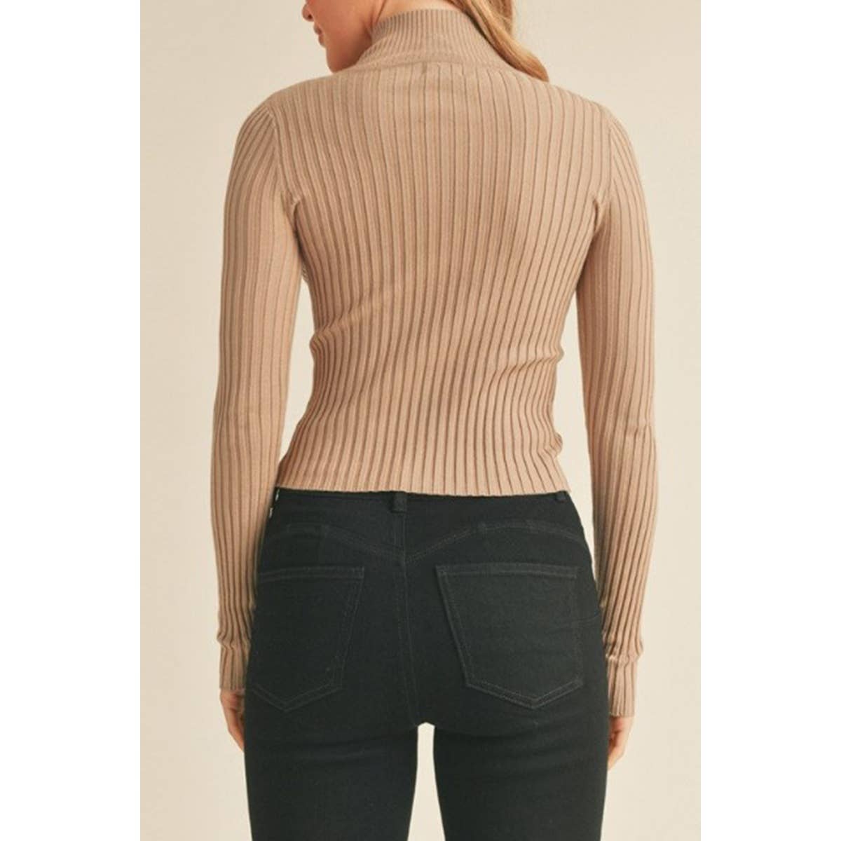 Lenni Slim Fit Ribbed Mock Neck Long Sleeve Top