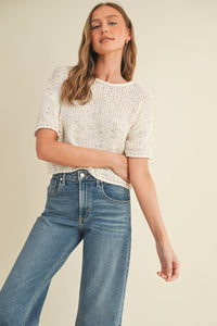 The Harper Confetti Sweater: Cream