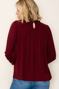 Clara Smocked High Neck Long Sleeve Top – Ruffle Detail Blouse