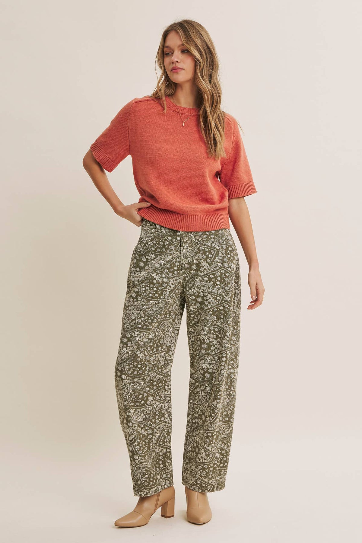 SUNFADED MARKET DAY  PAISLEY BARREL PANTS: ANTIQUE OLIVE
