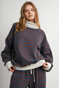 Sunday Slowdown Striped Sweatshirt: Navy/ Brown