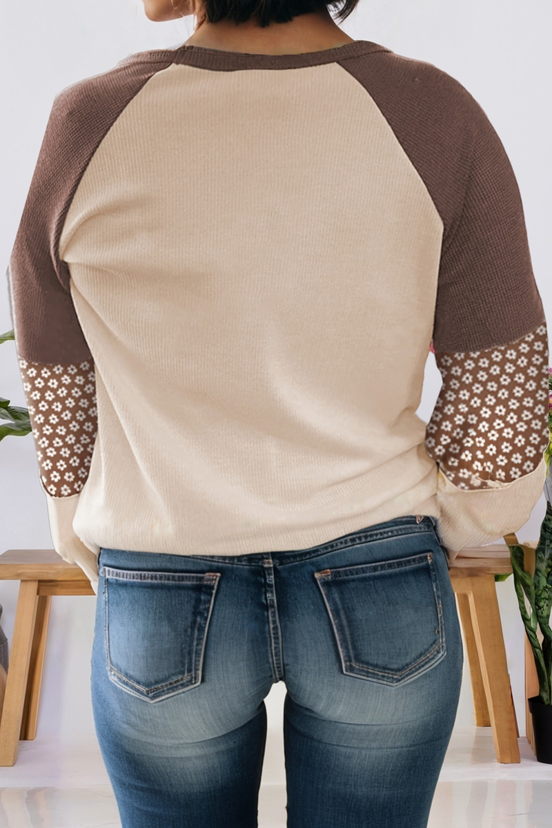 The Emery Patchwork Knit Pullover – Mocha Cream Mix (S–XL)