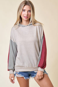 All the Time Color Block Striped Hoodie: TAUPE/BRICK