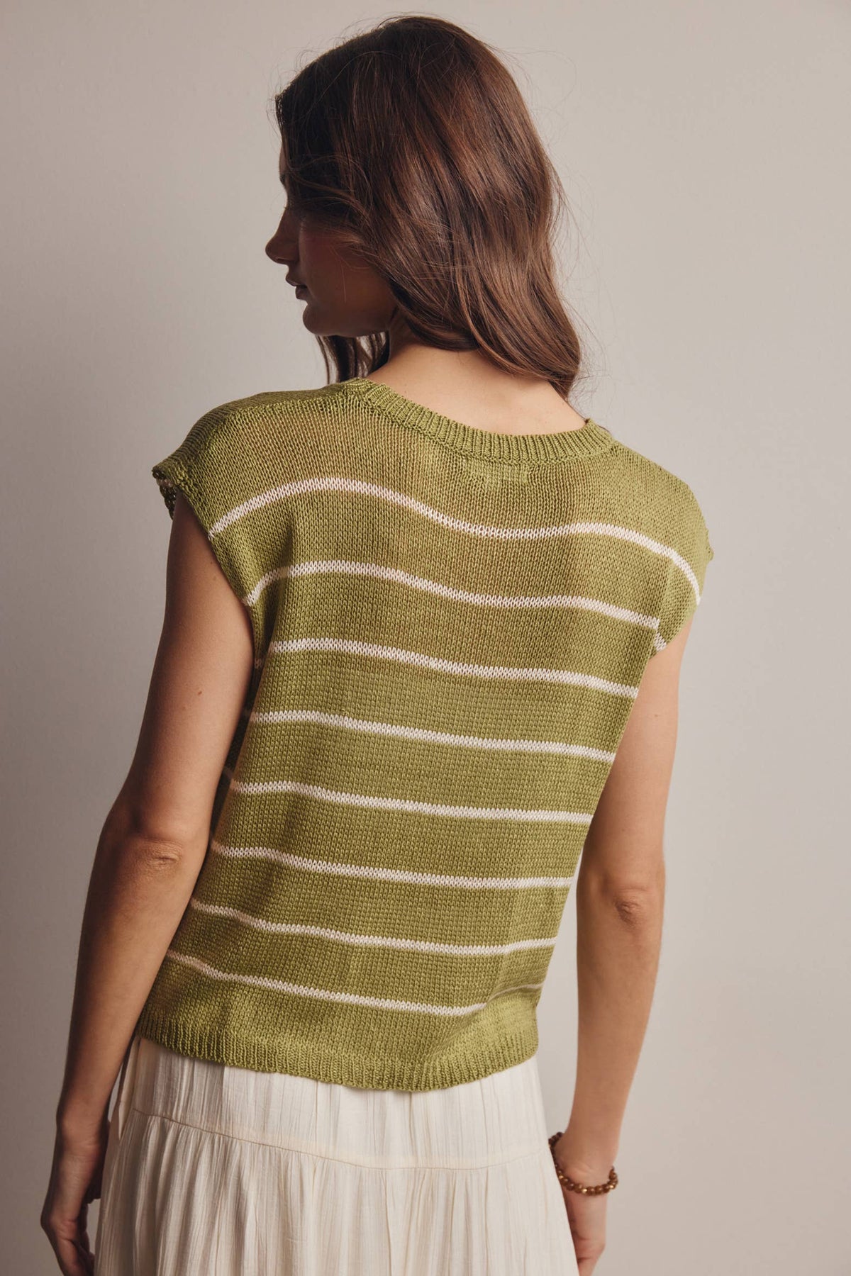 The Harlow Striped Knit Top:Green – Sleeveless Lightweight Sweater Tank
