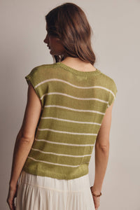 The Harlow Striped Knit Top:Green – Sleeveless Lightweight Sweater Tank