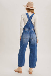 Juniper Barrel Leg Denim Overalls – Vintage Medium Wash Barrel-Leg Overalls with Adjustable Straps