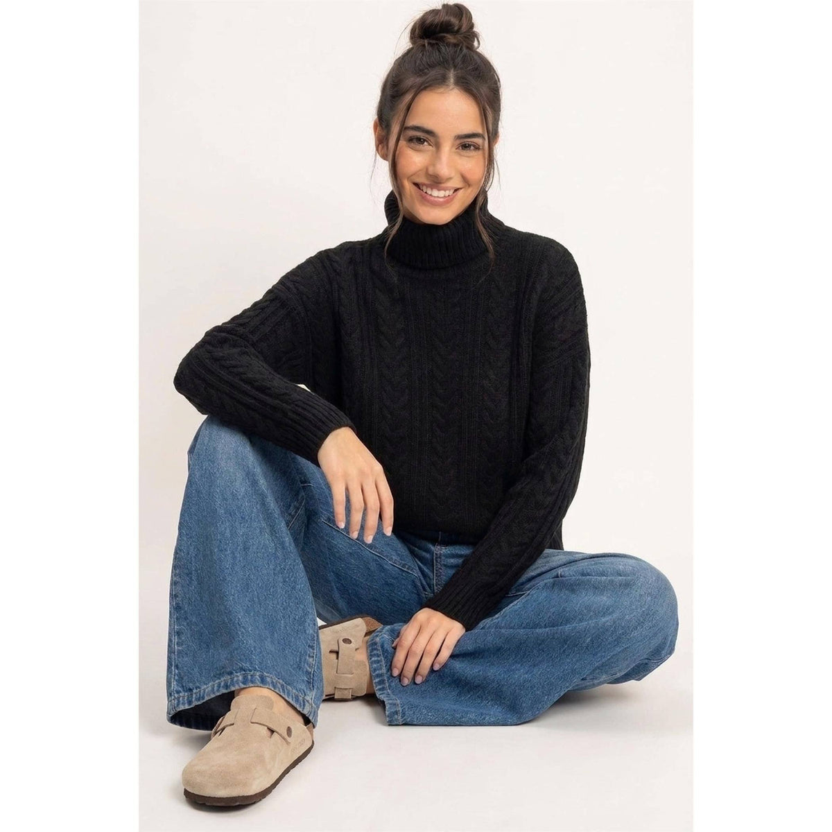 Wrapped Up Cable Knit Turtleneck Sweater
