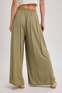 The Everly Flowing Wide Leg Pants: Lt Olive – High Waist Drawstring Palazzo