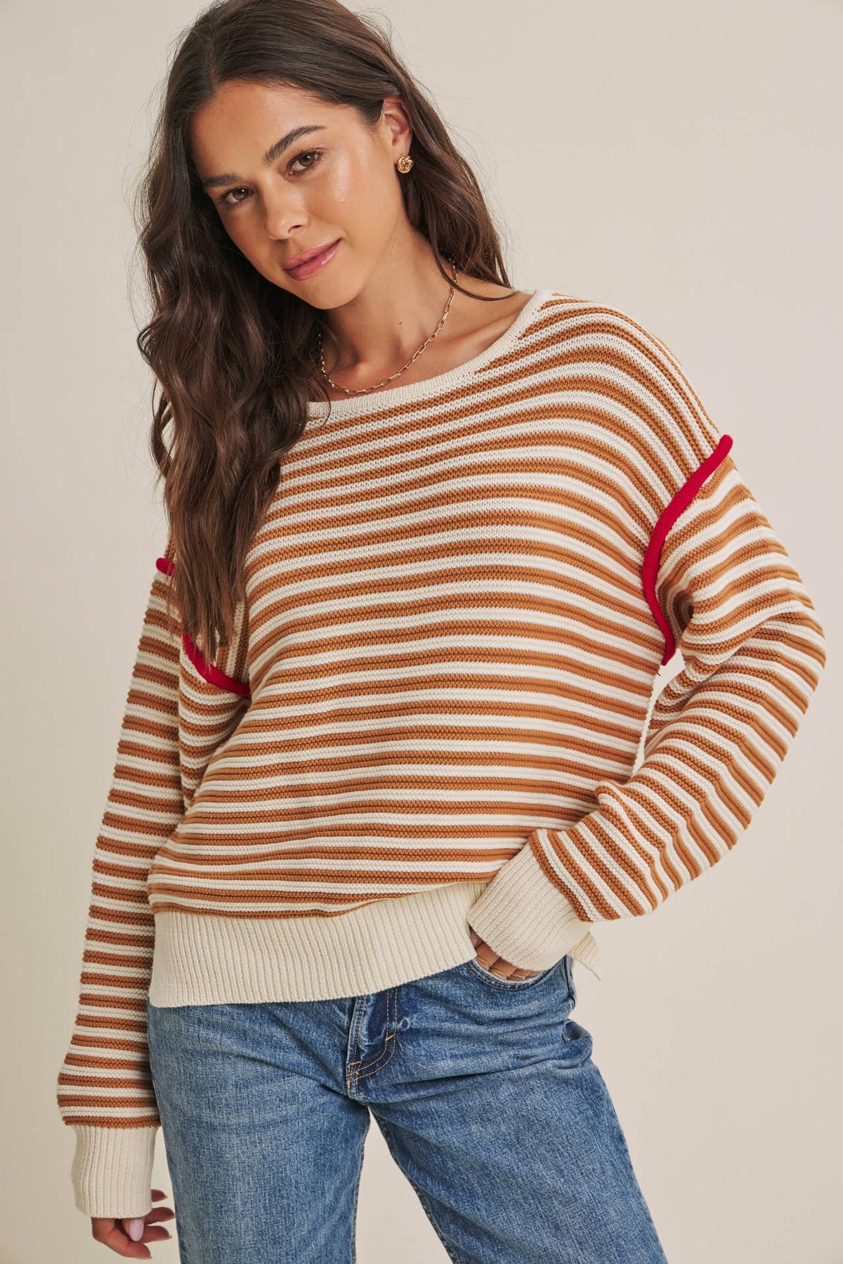 Apple Orchard Stripe Sweater: taupe/multi