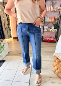 Avery High Rise Straight Leg Jeans: Dark Wash