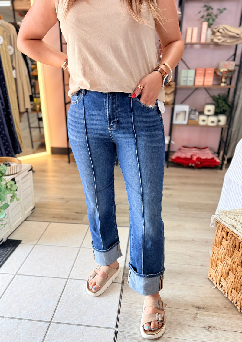 Avery High Rise Straight Leg Jeans: Dark Wash