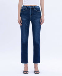 Vervet by Flying Monkey "Elara" Super High Rise Slim Straight Jeans – Raw Hem Cropped Denim