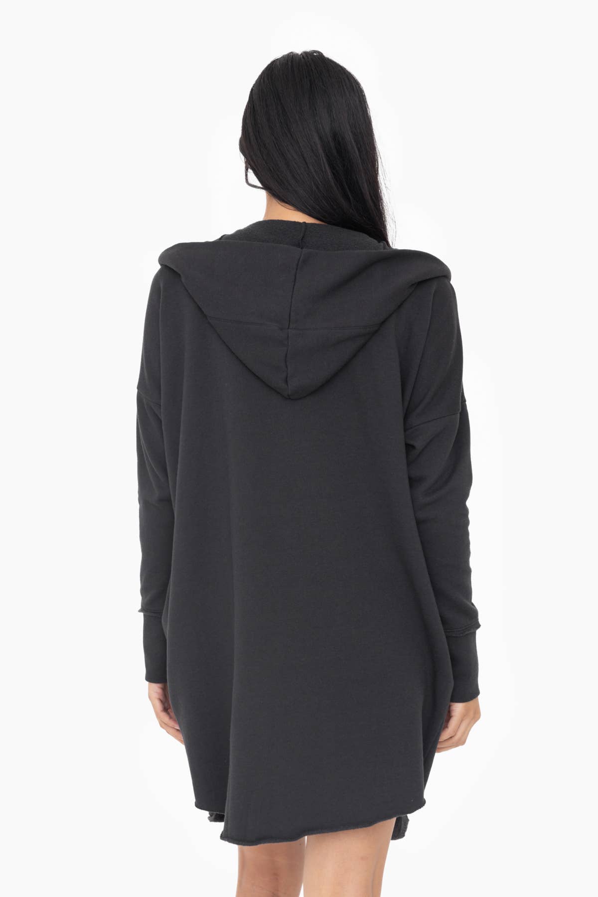 Stephanie Open Front Longline Hoodie Cardigan: BLACK