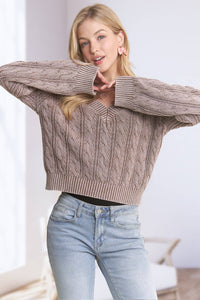 The Emery Mineral Wash Cable Knit Sweater – Mocha Taupe