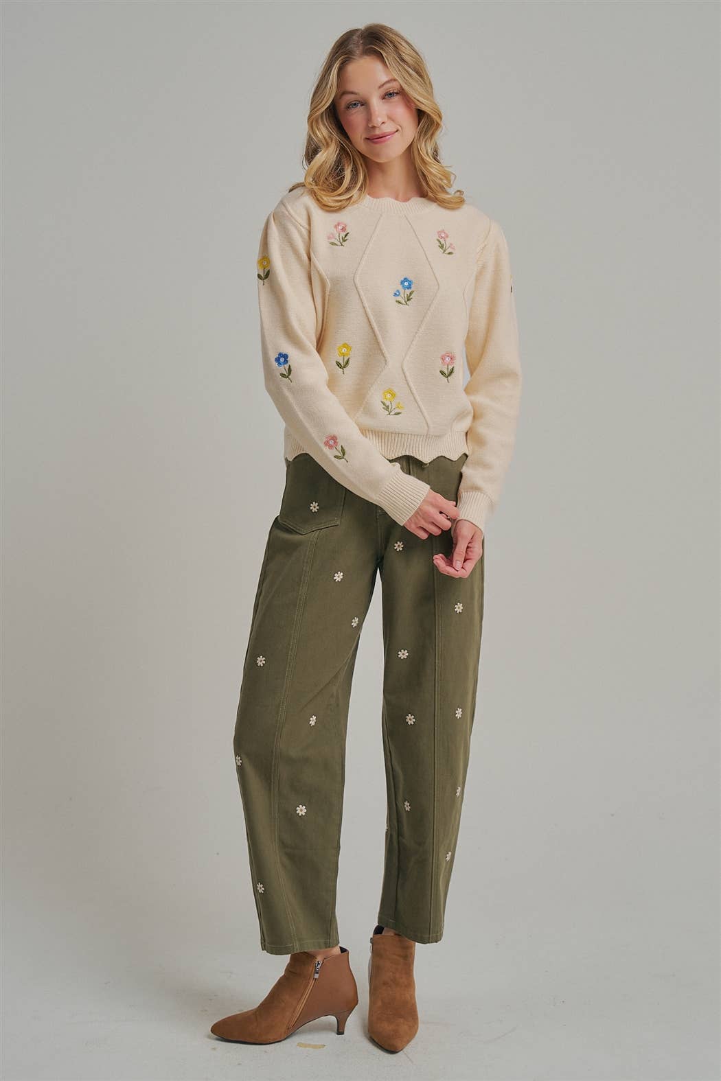Picked for You Floral Barrel Pants: Olive