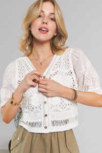 The Savannah Eyelet Lace Crochet Blouse: Ivory