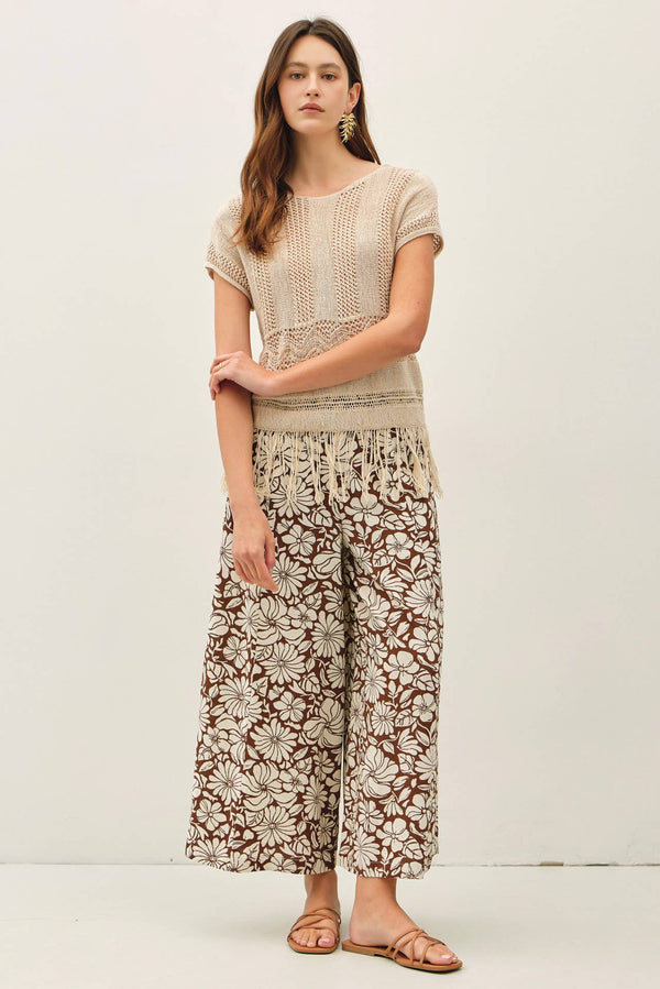 The Bloom Floral Wide Leg Crop Pants – Linen Blend Lightweight Summer Pants