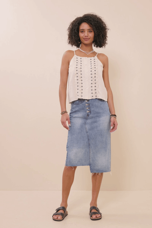 Willow LaneBoho Trim Linen Tank: Oatmeal