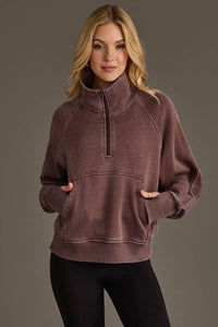 Emery Vintage Wash Quarter Zip Pullover: Cocoa Truffle