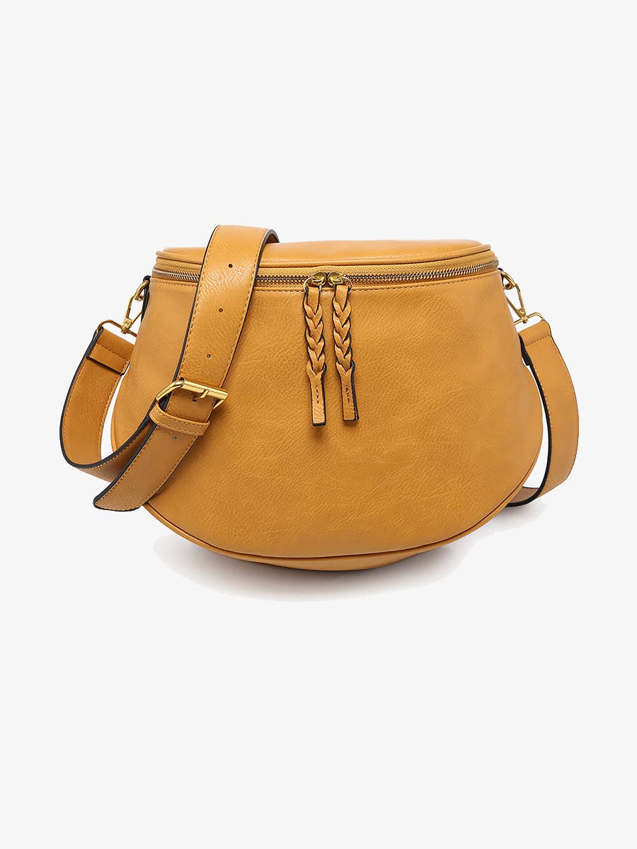 Jen & Co. Megan Distressed Sling Bag: Brown  – Vegan Leather Crossbody with Guitar Strap