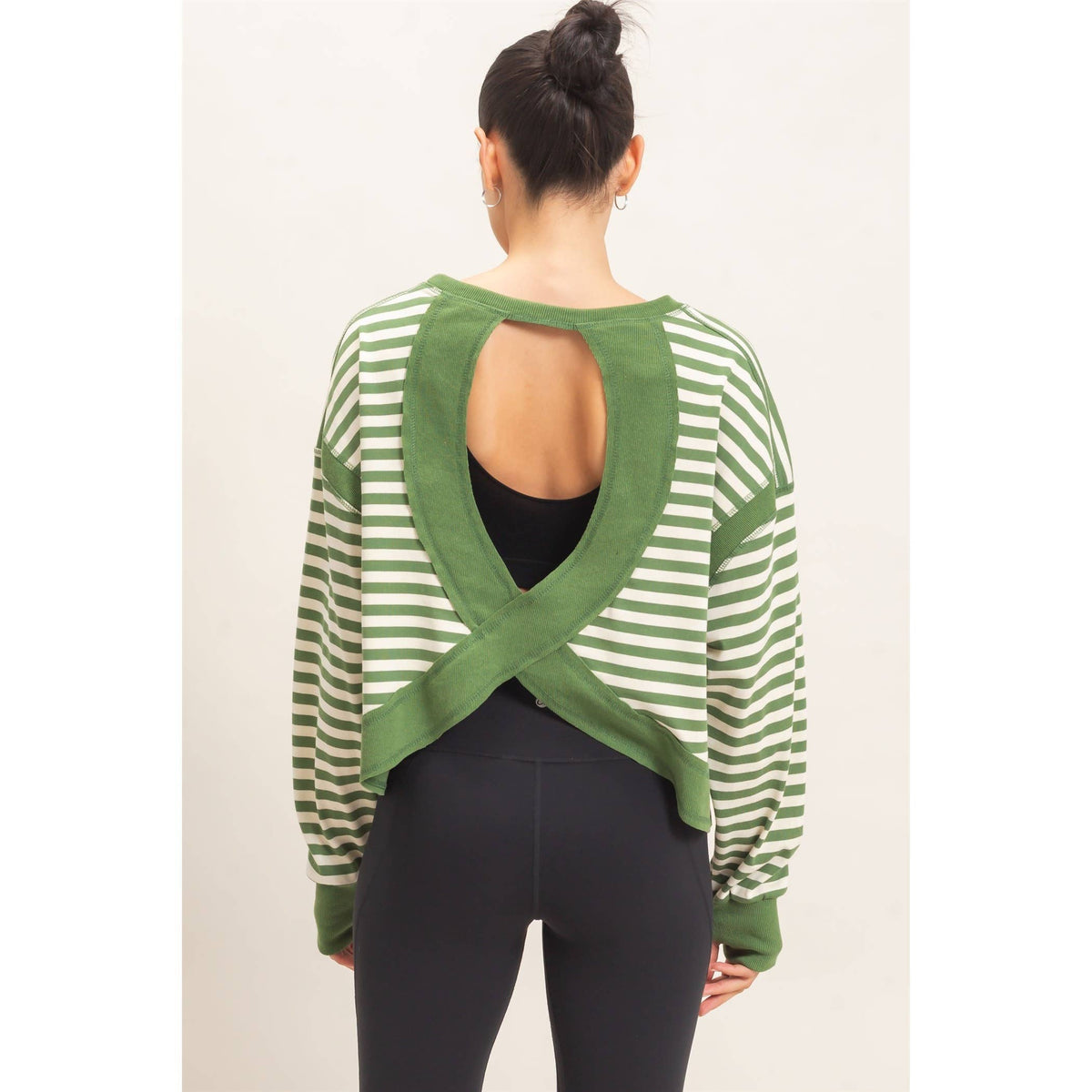 Striped Long Sleeve Top: MOCHA / S-M-L(2-2-2)