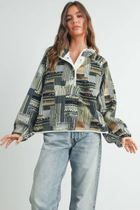 The Timberline Patchwork Fleece Pullover: Olive Multi