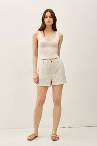 The Ava Linen Shorts – High Rise Button Front Summer Shorts with Pockets