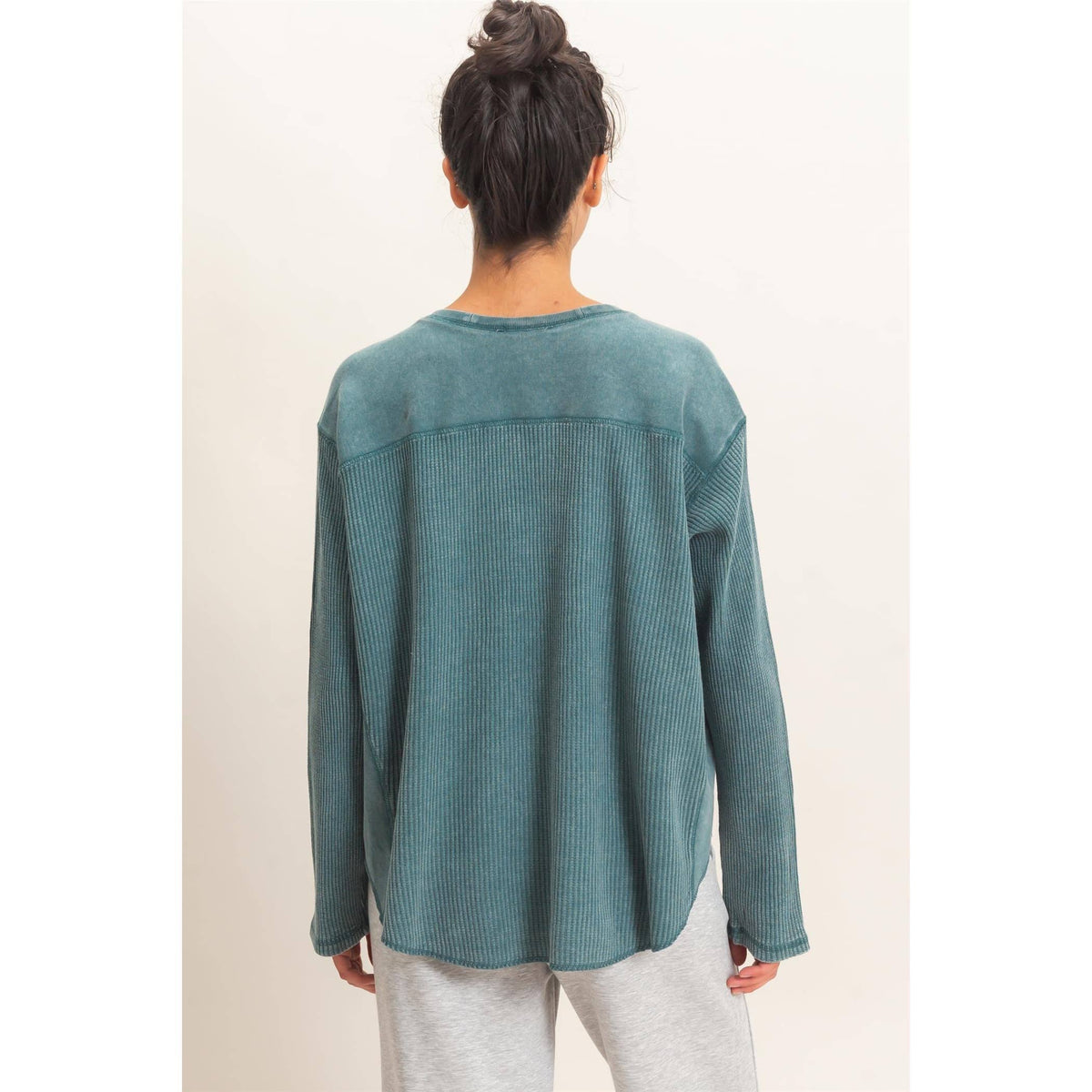 Slow Mornings Waffle Knit Top: Cream Taupe
