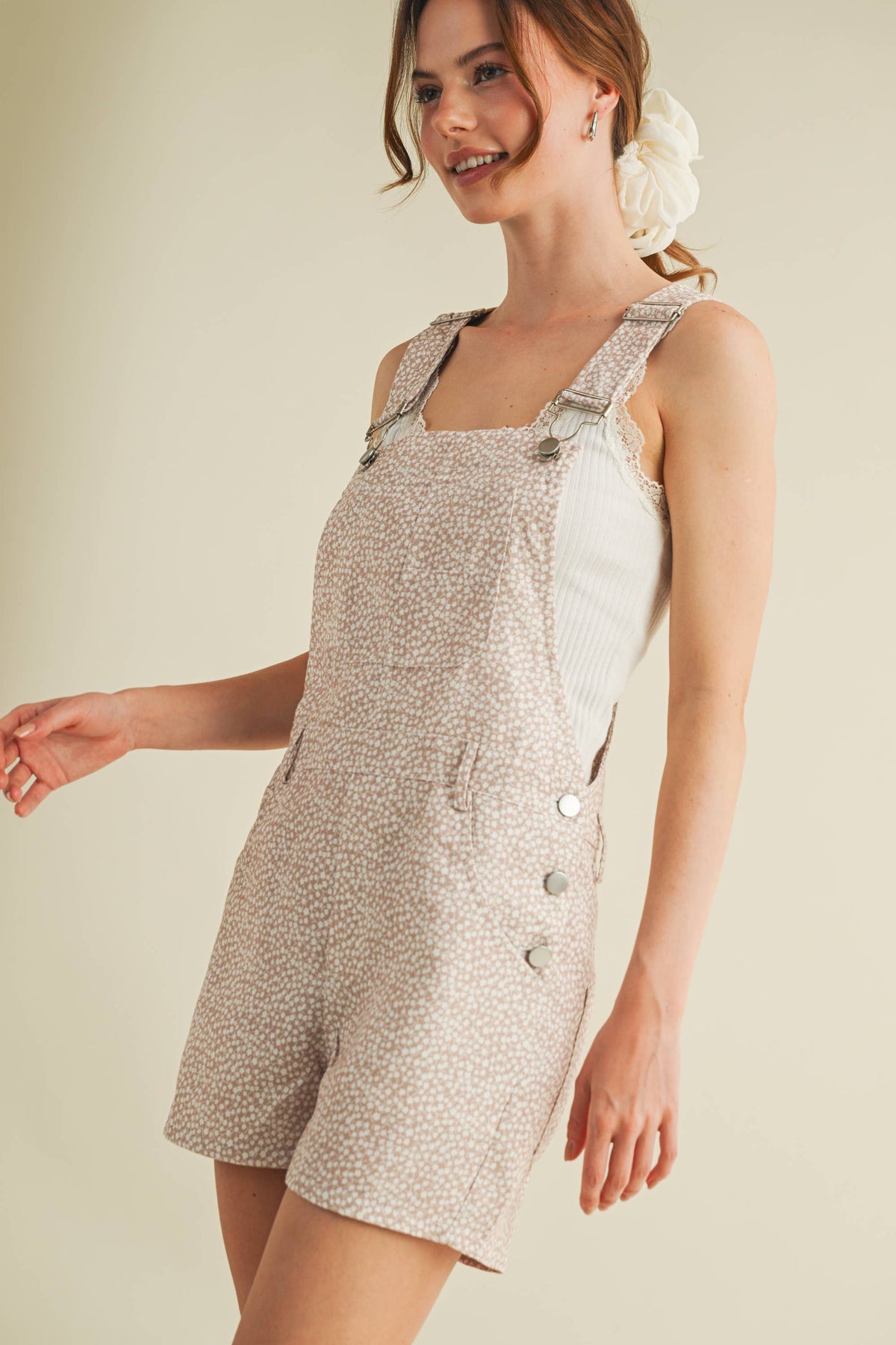 The Daisy Lane Overall Romper: Beige