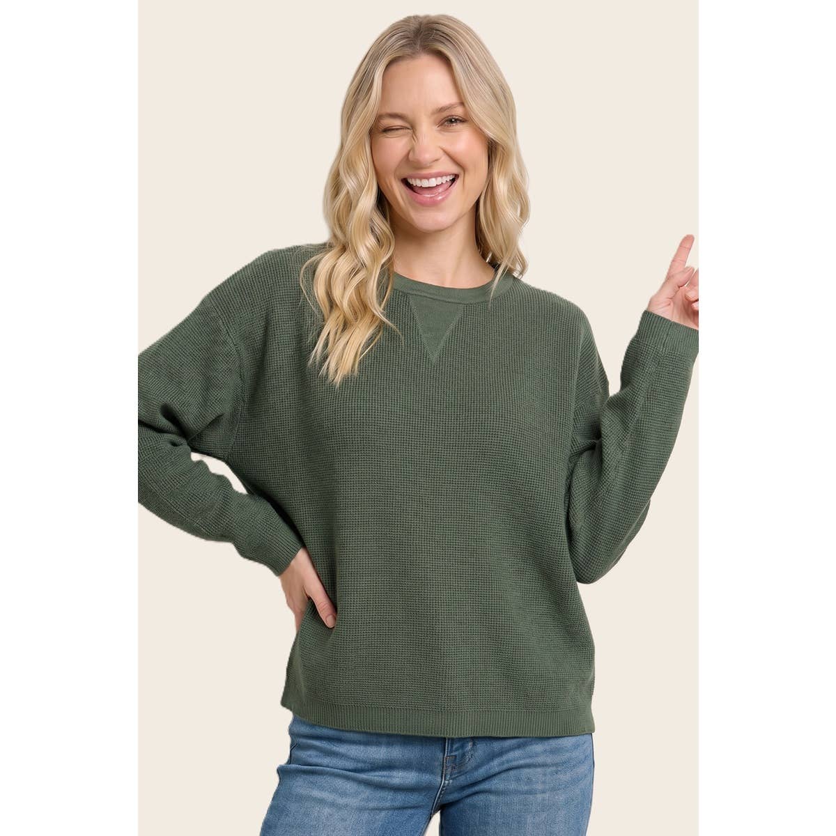 The Weekday Waffle Sweater: Olive