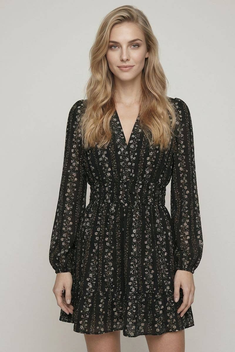 The Elodie Floral Mini Dress: Black